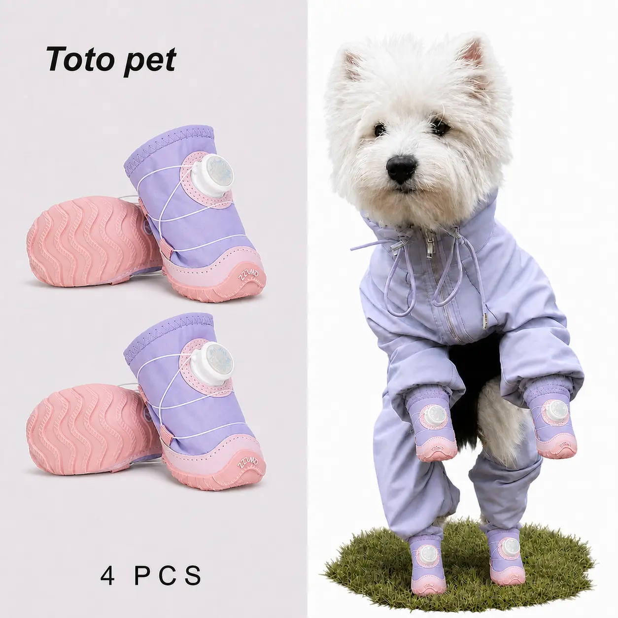 4pcs Dog Booties for Small-Medium Dogs - Slip-Resistant, Waterproof, Vibration Lights, Costumes, PVC-Rubber Paw Protectors (Fairy Purple Sneakers for Havanese, Maltese Puppies), Paws