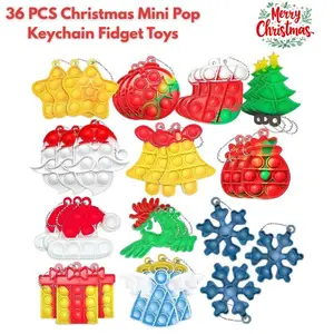 36 PCS Christmas Mini Pop Keychain Fidget Toys – Rainbow Silicone Simple Pop Keychains, Stress Relief Sensory Toys for Kids & Adults, Party Favors & Gifts