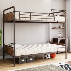 2 in 1 Metal Bunk Bed, Twin Over Twin, Convertible Loft Bed, Guardrails, Ladder, Heavy Duty, Noise Free, Easy Assembly, No Box Spring Needed, Brown