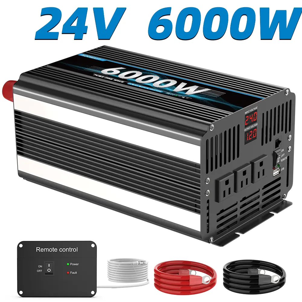 6000W Peak Pure Sine Wave Power Inverter 24V DC Input to 120V AC Output, Digital Voltage Display & USB Charging Port, Heavy Duty Power Converter for Car RV Home Outdoor Travel Camping summervibes☀️