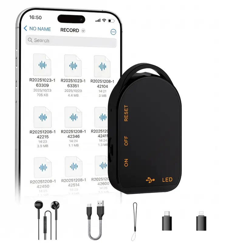 Ultra Mini Magnetic Digital Voice Recorder with OTG Adapter - 1-Touch Recording, 96H Continuous Use, HD Noise Reduction, Adjustable Voice Activation, Long Battery, Large Storage, Slim Lightweight USB Metal Portable Audio Stereo Recorder Kit