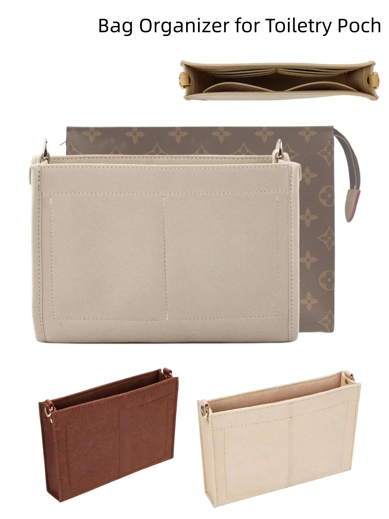 Felt Purse Insert for Toiletry Pouch, Bag Organizer Insert for Cosmetics, Organizing Pouch, Vanity Bag Organizer, Felt Purse Organizer Insert for Ladies, Tote Handbag Liner Pocket Organizer with Zipper & Card Holder, Bag Accessories, Organizer Pouches