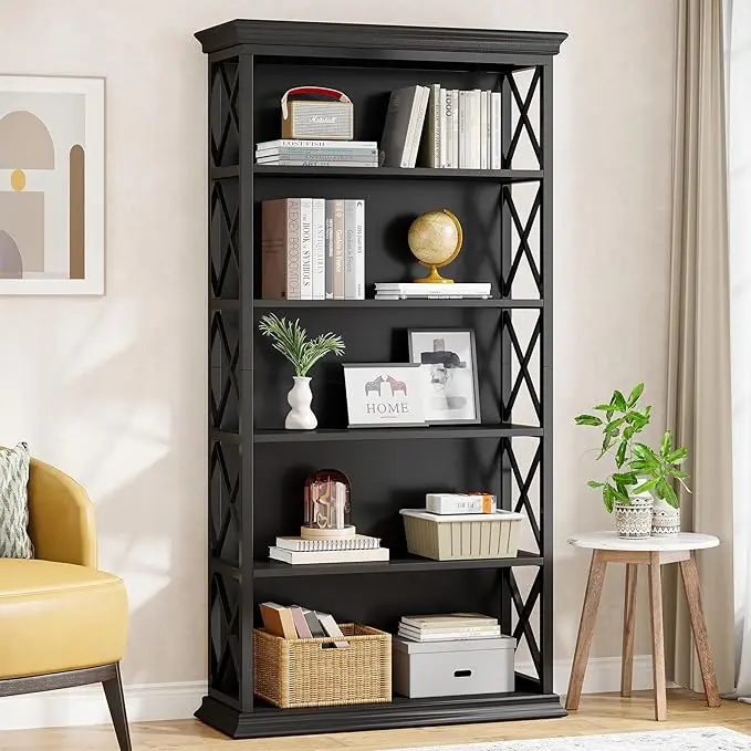 Tribesigns 6-Tier Bookcase, 71 Inches Industrial Bookshelves and Bookcases, Floor Standing 5 Shelf Display Storage Shelves Tall Bookcase for Home Office, Living Room, Bed Room, Black