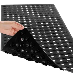 Bathtub Shower Mat 34.5 x 15.5, Non Slip Bath Mats for Tub Floor with Drain Hole and Suction Cups, Soft on Feet, Machine Washable, Easy Dry, Black