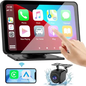 Carplay Screen for Car, 7" HD Wireless Portable Car Play Touchscreen Stereo with Android Auto Mirror Link/Backup Camera/GPS Navigation/Satellite Radio for All Vehicles