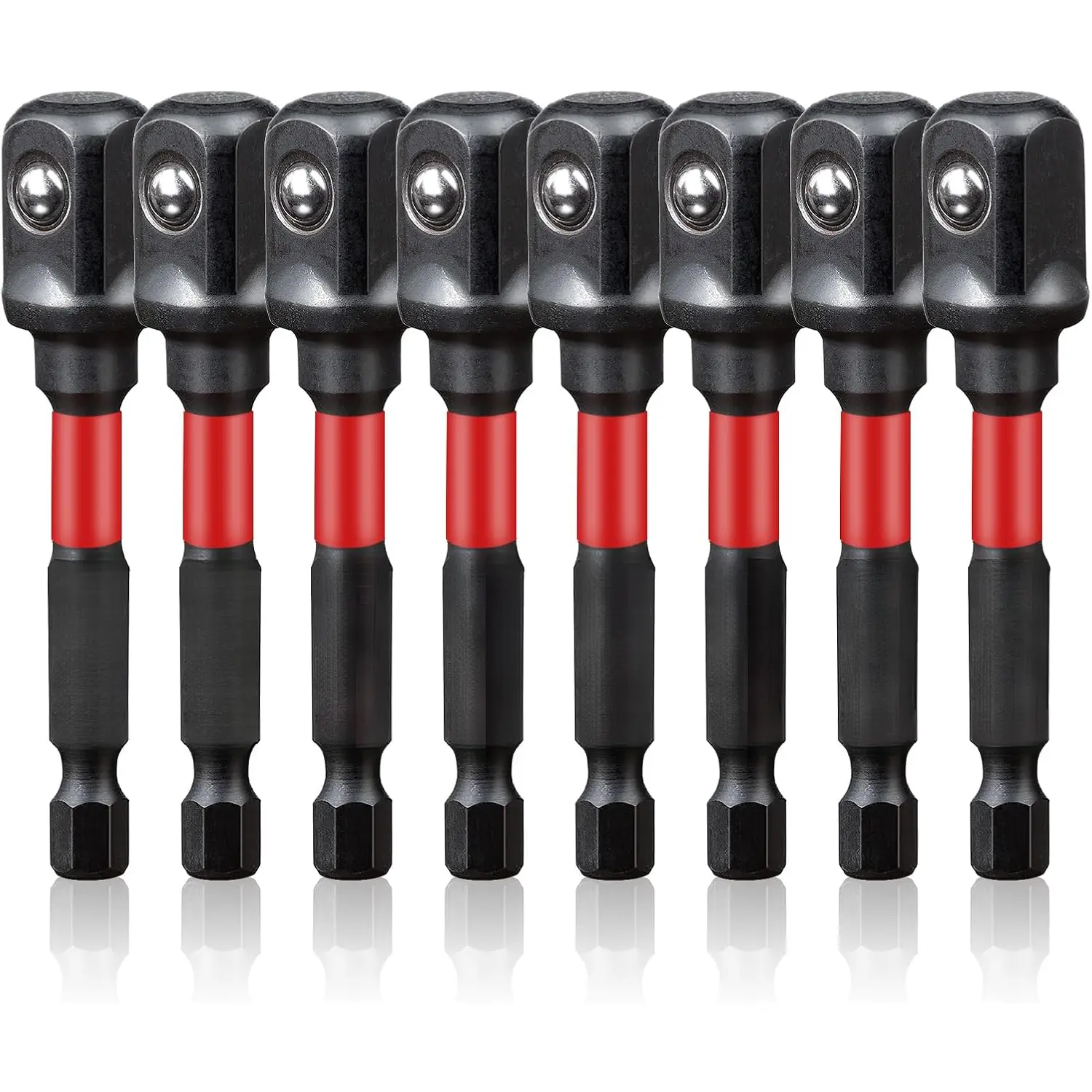 Impact Socket Adapter Set - 8-Count, 1/2" Drive Square, 3in Extension Bit Socket Driver, Black Phosphate Coating, Heat Treated, Converts Power Drill to High Torque Impact Wrench, Manufacturer Warranty