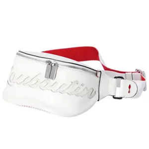 Pre-owned christian louboutin Leather Belt Bags Mariejane Belt Bag White Logo Glitter Bum Bag White Red Calf Leather