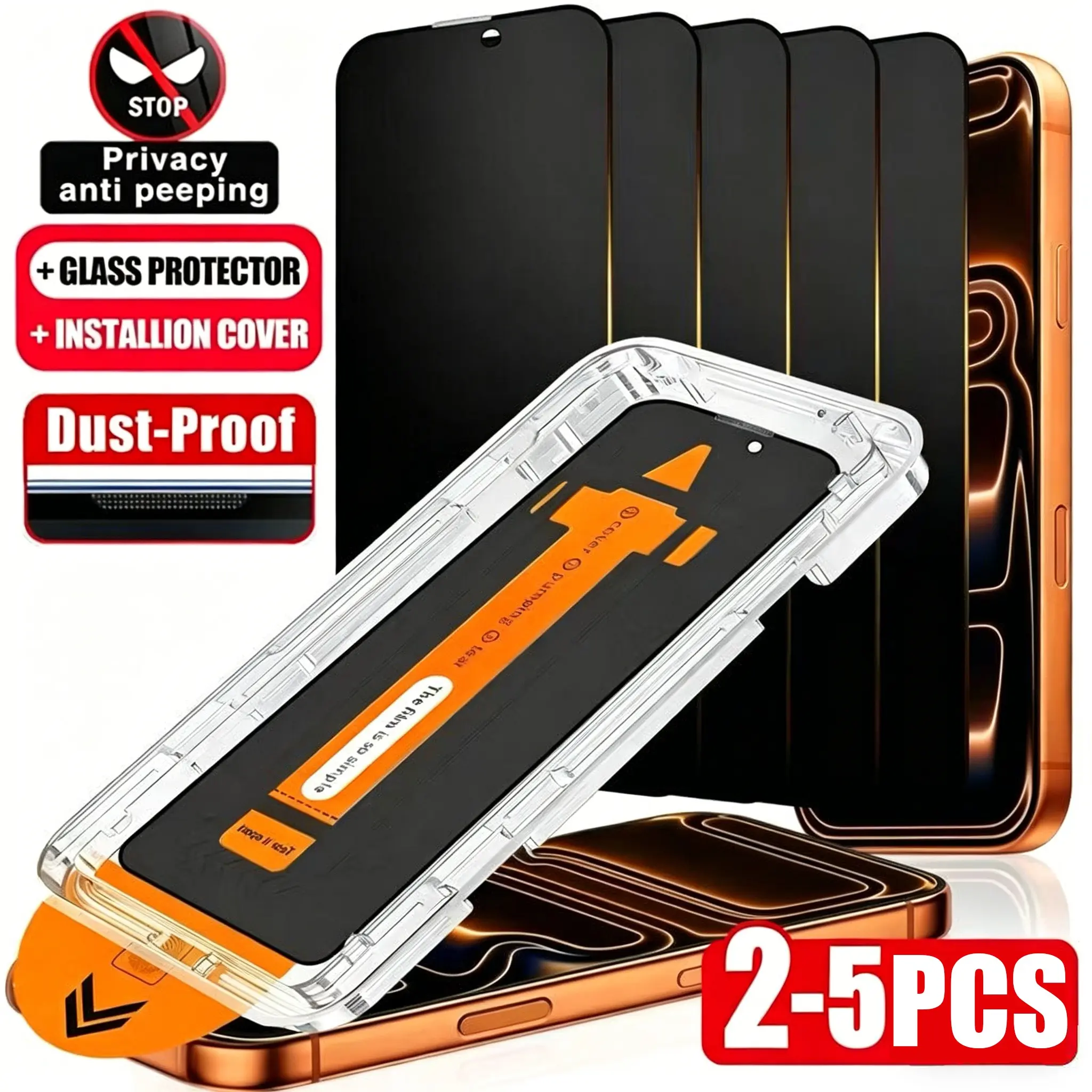 2-5 Packs Full Cover Privacy, Anti Spy, Shockproof Tempered Glass Screen Protector For iPhone 17 Pro Max/16 Pro Max/17/15 Pro/16/15/14/13/12/11/Plus/Mini/X/XR/XS Max/7/8/SE 9H+ Hardness Anti-Scratch Protection, Dynamic Island Compatible Accessories