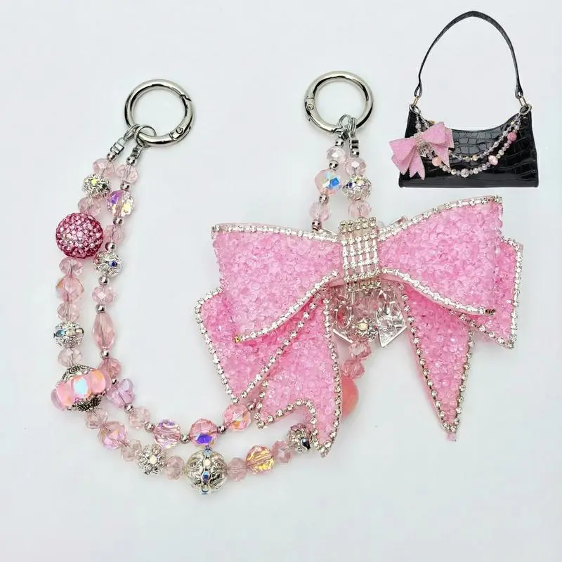 Sparkly Bag Charm - Cute Purse Accessories, Custom Sparkly Red Bow Bagchain, Phonechain, Rearview Mirror Hanging Decor, Versatile Gift for Home Decor Use
