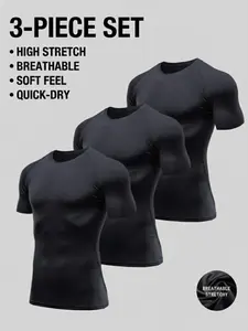 3-Pack Men's Quick Dry Short Sleeve Workout T-Shirts, Moisture Wicking Breathable Athletic Tees, Athletic Tops, for Gym, Fitness, Running & Daily Wear, Performance Sports Shirts for Active Men, Gym Athletic Clothes, Quick Dry Activewear