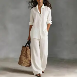 Women's Bohemian Cotton-Linen Top & Pants Set – Resort Lounge Co-ord