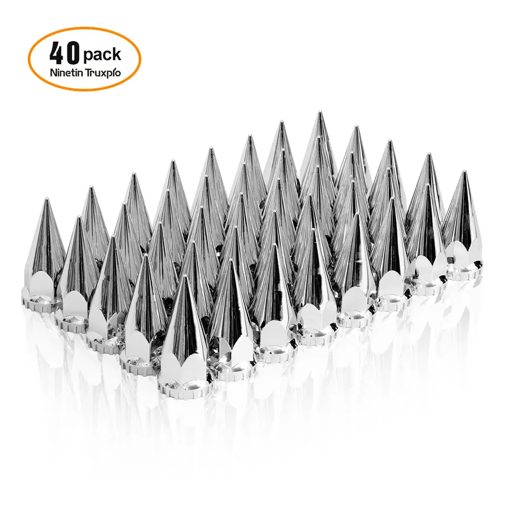 XIU-HUA Chrome ABS Thread-On Spike Lug Nut Covers, 33mm x 4.75in Pointed Wheel Decoration Caps with Easy Install, Specific Size for Semi Trucks (40PCS)