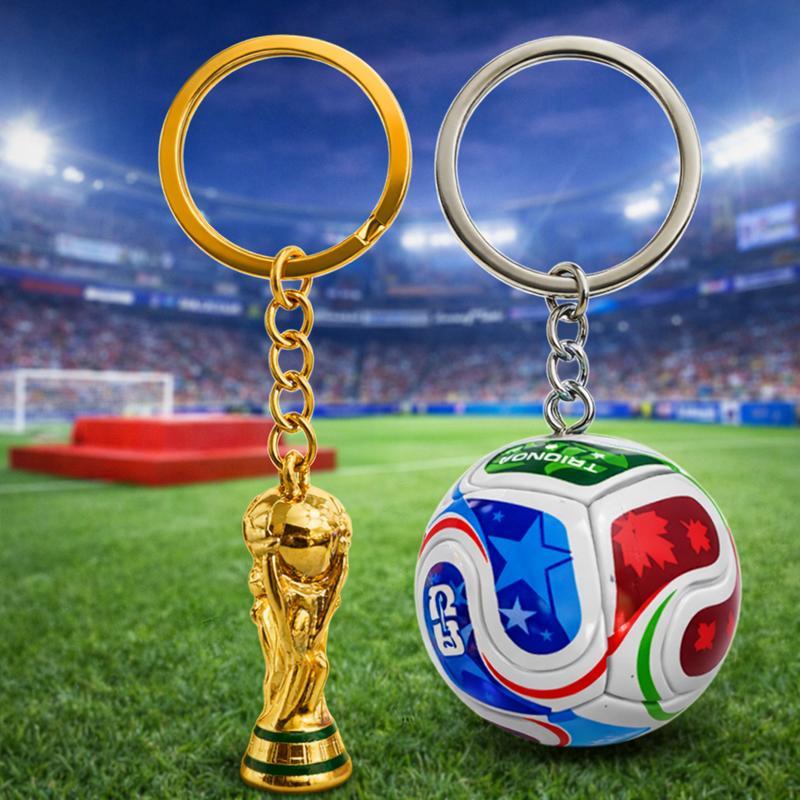 2026 USA-Canada-Mexico World Cup Keychain Set: World Cup Trophy & Official Match Ball Design, Premium Sports Fan Accessories