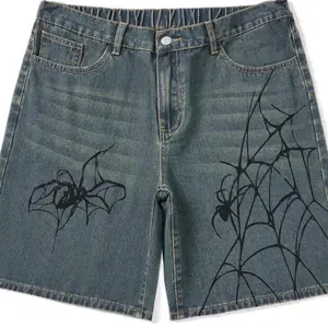 Y2K Spider Printed Denim Shorts