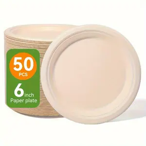 50pcs Thickened Disposable Paper Plates - Durable, Leak-Resistant, and Convenient Food Containers for Snacks, Salads, Family Dinner Parties, and Restaurant Events - All-Season, Round Tableware Accessories