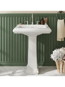 【Christmas Gift】Bathroom Pedestal Sinks,Rectangular Pedestal Sink 26" W X 20" D Modern White Ceramic Pedestal Bathroom Sink With Overflow And 3 Pre-Drilled Holes- Fits 4-Inch Faucets/ Fits 8-Inch Faucets