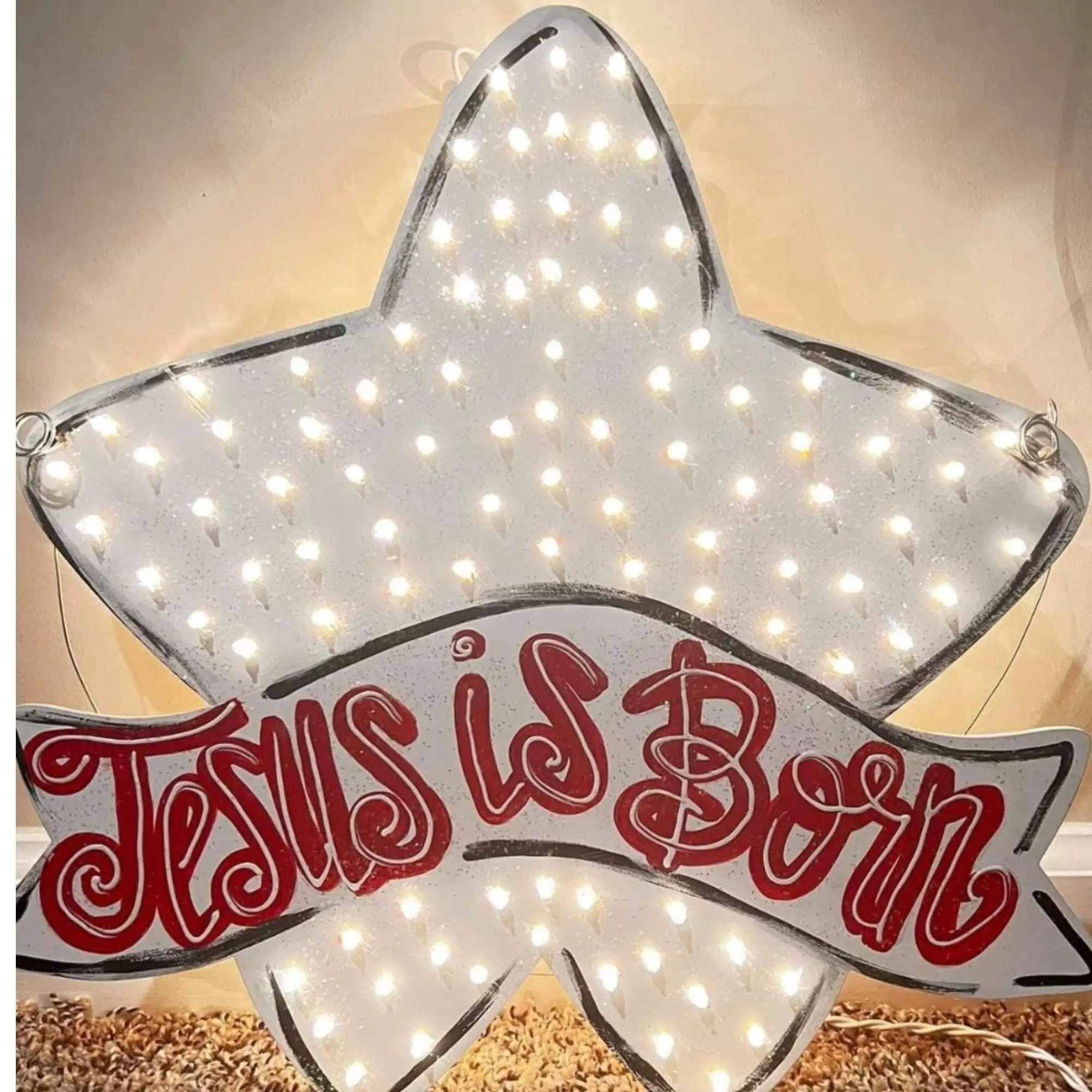 Jesus Is Born Star Tree Topper | Hand-Painted Lighted Christmas Decor