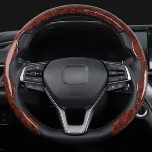 1pc Non-Slip Mahogany Pattern One-Piece Steering Wheel Cover - Embedded + Inner Diameter 38cm (14.96") + No Inner Ring, for O-Shaped/Round Steering Wheel