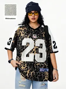 Women's American Retro Loose-Fit T-Shirt, Summer Casual Baseball Jersey, Rhinestone Letter Design, Unisex Sports Wear, Sports Top