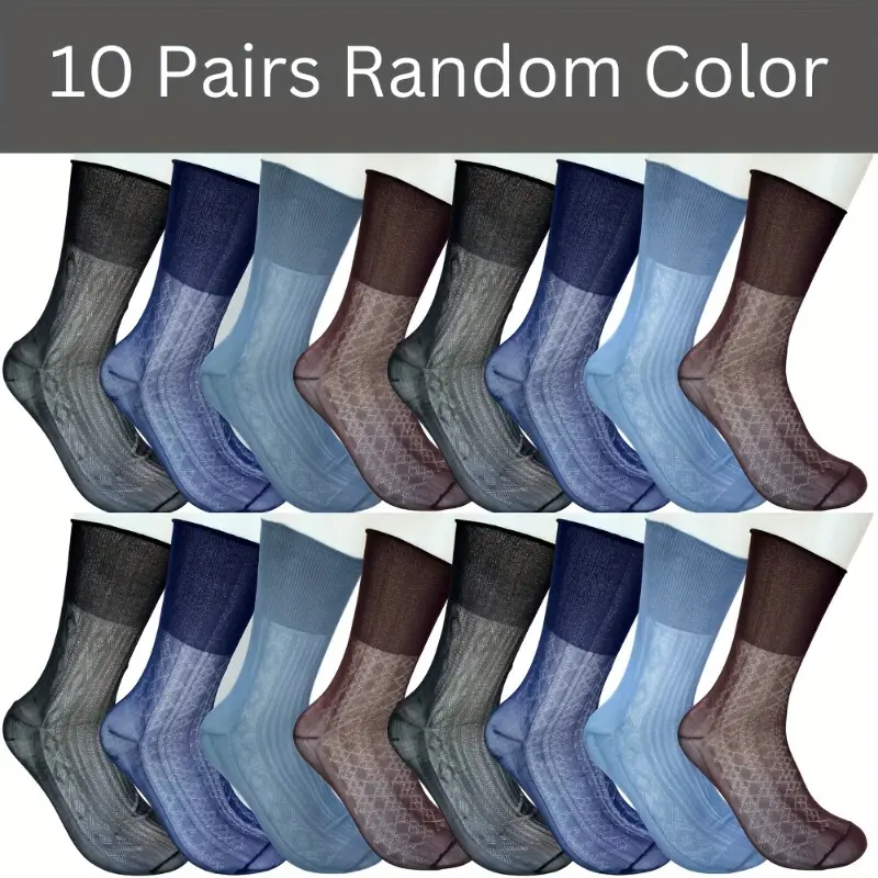 Menswear 10-Pair Pack of Casual Cartoon Calf Socks in Assorted Colors, Thin Ice Silk Nylon, Breathable & Moisture-Wicking with a Non-Binding Top, Quilted, Aesthetic, Machine Wash