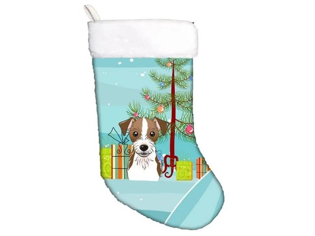Christmas Tree & Jack Russell Terrier Christmas Stocking, 18 x 0.25 x 11 in.