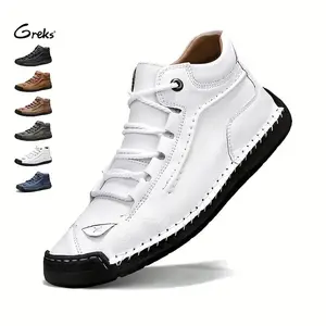 Greks Men's Plus Size Handmade Ankle Boots - Lightweight Slip-On Breathable Durable Mid-Calf Driving Casual Shoes Black Solid Color