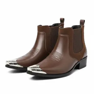Men’s Western Cowboy Chelsea Boots with Retro Stylish Leather Design, Metallic Toe, Comfortable and Durable Ankle Boots, Perfect for Casual and Dress Wear, Closed Footwear for Men and Women, Fashionable Bota Shoes