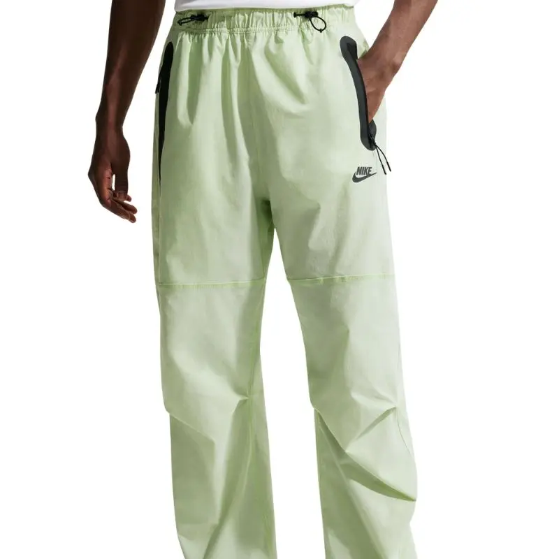 Men's Crinkled Nylon Woven Tech Pants with Sweat-Wicking Stretch, Roomy Fit, Drawstring Waist & Zip Pockets, Articulation At Knees, Elastic Waist, Snap, City Wear, Articulated Knees, Loose-Fitting, Machine Washable, Spandex, Fabric, Embroidered, Menswear,