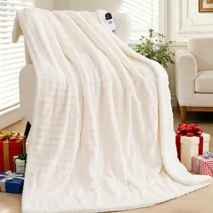 Heated Throw Blanket 50"x72", Electric Blanket with 3D Bubble-Shaped, Soft Flannel and Thickened Sherpa Fleece, 6 Heat Settings, 1-4H Timer, Machine Washable, Perfect for Couch, Ideal Gift, White