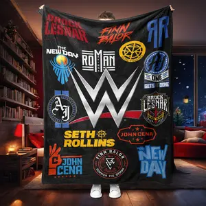 Wwe Theme Blanket, High-Weight Flannel Fabric, Soft and Warm, Anti-Wrinkle, Easy Clean, Perfect Gift for Wrestling Fans, Flannel Throw Blanket