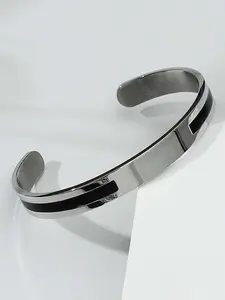 Men's Street Trend Cuff Bangle, Minimalist Adjustable Size Stainless Steel Bracelet, Trendy Jewelry for Party & Daily Clothing Decoration