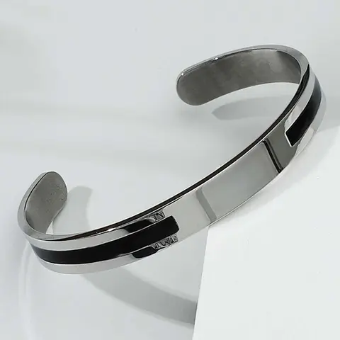 Men's Street Trend Cuff Bangle, Minimalist Adjustable Size Stainless Steel Fashionable Bracelet, Trendy Jewelry for Party & Daily Clothing Decoration