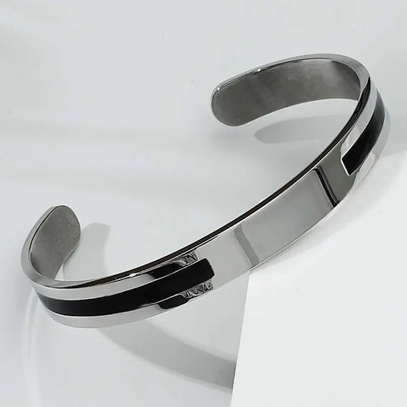 Men's Street Trend Cuff Bangle, Minimalist Adjustable Size Stainless Steel Fashionable Bracelet, Trendy Jewelry for Party & Daily Clothing Decoration