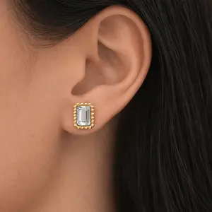 EVRY JEWELS Gold or Silver Plated Stainless Steel Women's Baby Glow Flat Back Stud Earrings Gold