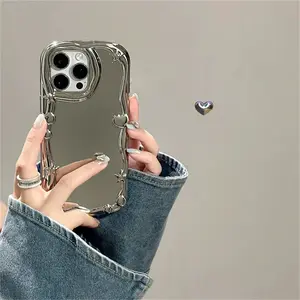 Luxury 3D Love Heart Star Ring Holder Stand Phone Case For iPhone 11 16 15 Pro Max 14 Pro 13 12 Silver Edge Soft Silicone Cover Cellphone Protective
