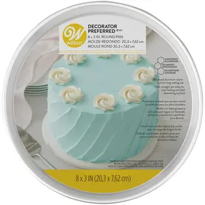 Wilton Decorator Preferred Aluminum Round Cake Pan 8" x 3" Non-Stick Bakeware Extra Wide Rim