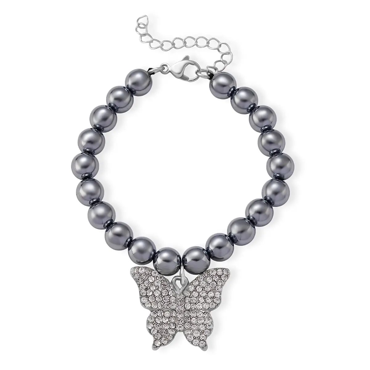 Terahertz, Austrian Crystal Beaded Bracelet with Butterfly Charm in Silvertone & Stainless Steel (7-9In) 75.00 ctw