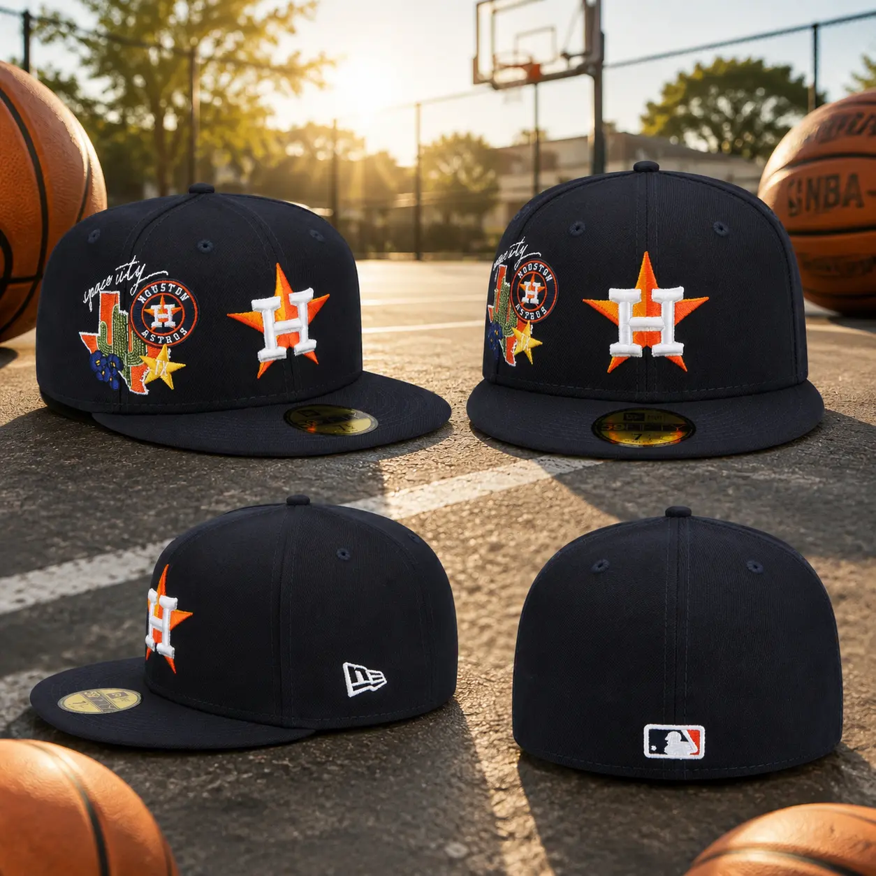 New Era Houston Astros Navy 59FIFTY Fitted Cap – Space City Texas Patch Flat Brim Baseball Hat for Men & Women