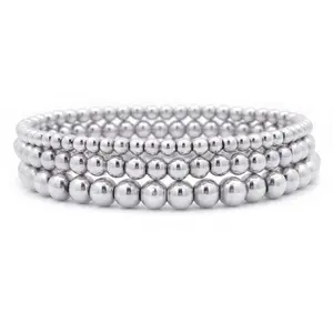 Silver Bead Bracelet Stack Set of 3 - Waterproof Silver Bracelet Stack - The Everyday Stack