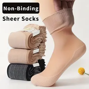 Women's Loose Non-Binding Socks, Breathable Transparent Anti-Slip Socks, Wide Cuff, Lightweight Comfort, Ideal for Elderly, Diabetic & Swollen Feet