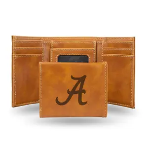 Rico LETRI150101BR NCAA Alabama Crimson Tide Laser Engraved Brown Trifold Wallet