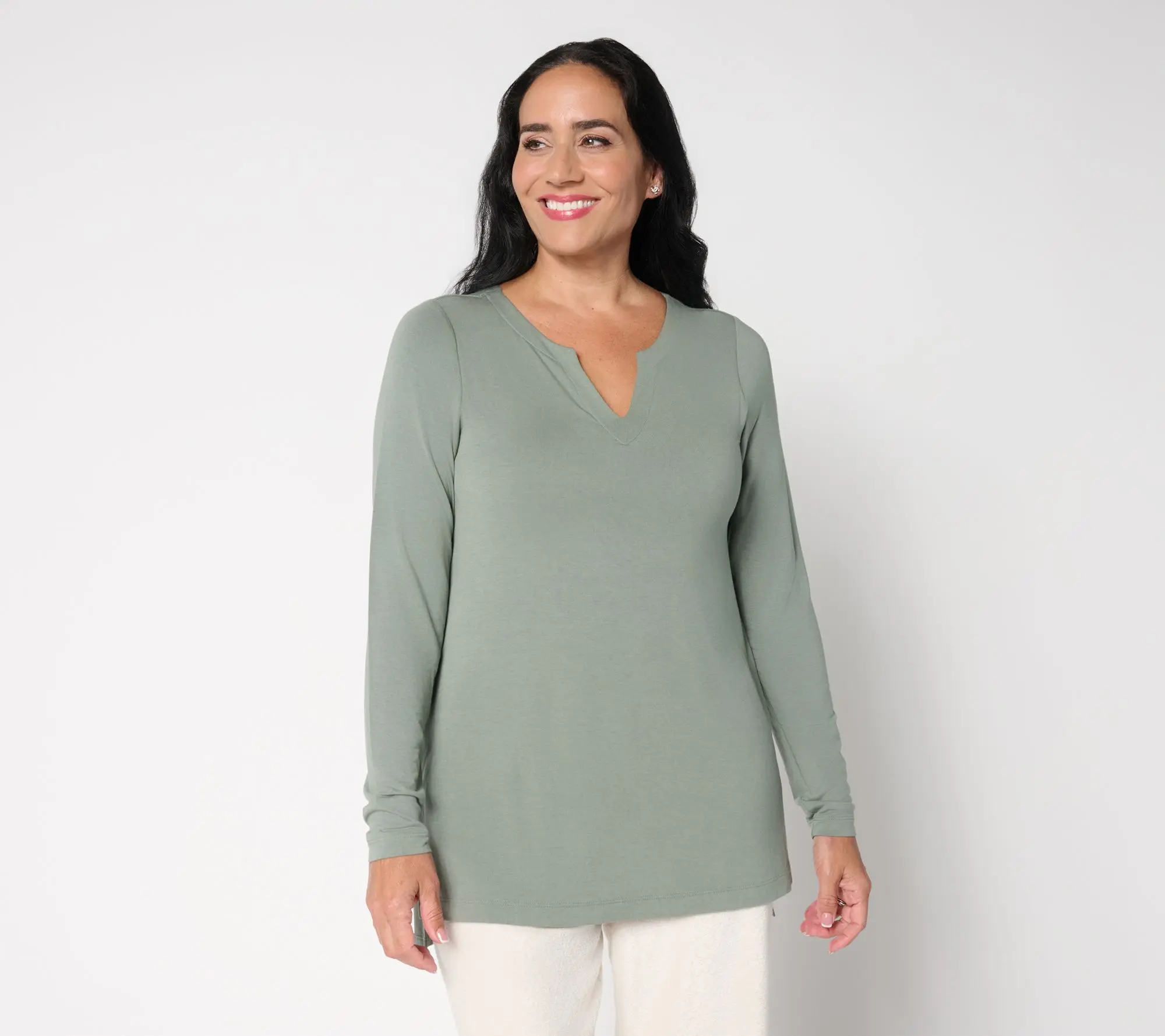 Modern Soul Soothing Knit Jersey Notch Tunic with Support System