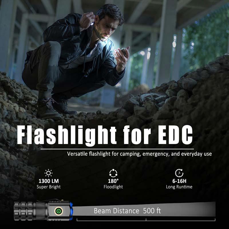 XTAUTO 1-Pack Portable LED Mini Flashlight, Rechargeable EDC Small Pocket Flashlight 6 Lighting Modes w/Magnet Clip Waterproof for Camping Hiking Night Walking Running Outdoor Emergency