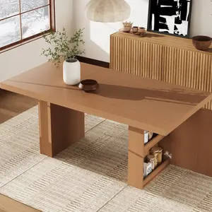 71'' Modern Dining Table for 6-10 People, Wood Rectangular Table with Fluted Legs & Integrated Storage for Dining Room Kitchen, Not Including Chairs