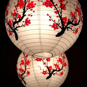 6 Pieces of Plum Blossom Chinese Paper Lanterns, 12inch Sakura Lanterns New Year Home Decoration, Hanging Round Paper Lanterns Party Supplies Anniversary Graduation Wedding Birthday Party, Mid-Autumn Festival 6Pcs