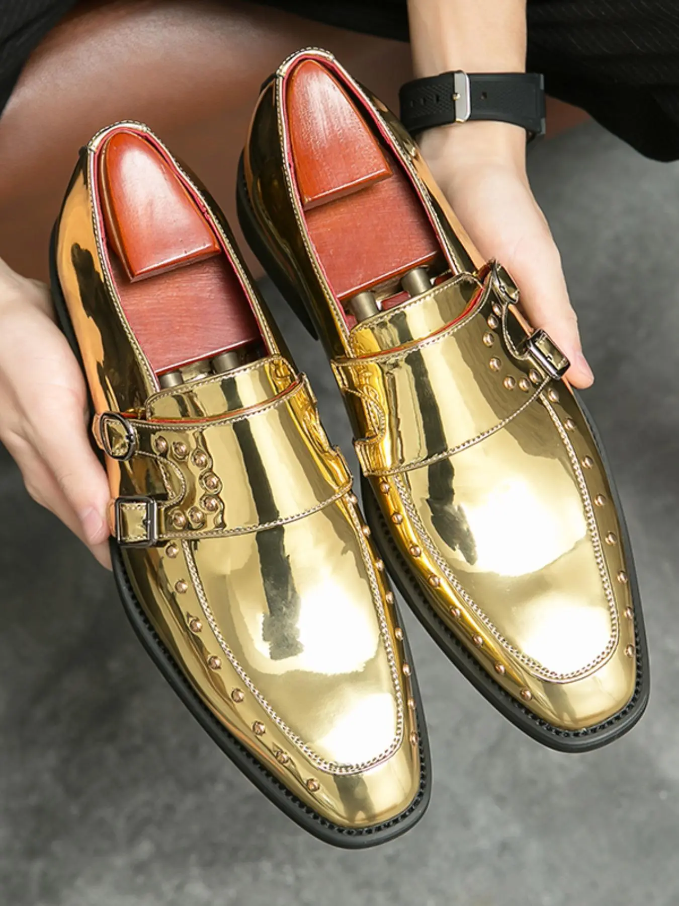 Men's Fashionable Studded Decor Buckle Fastening Formal Shoes, Stylish Trendy Pointed Toe Dress Shoes for Party, Daily Clothing Decor for Business, Business Style Shoes