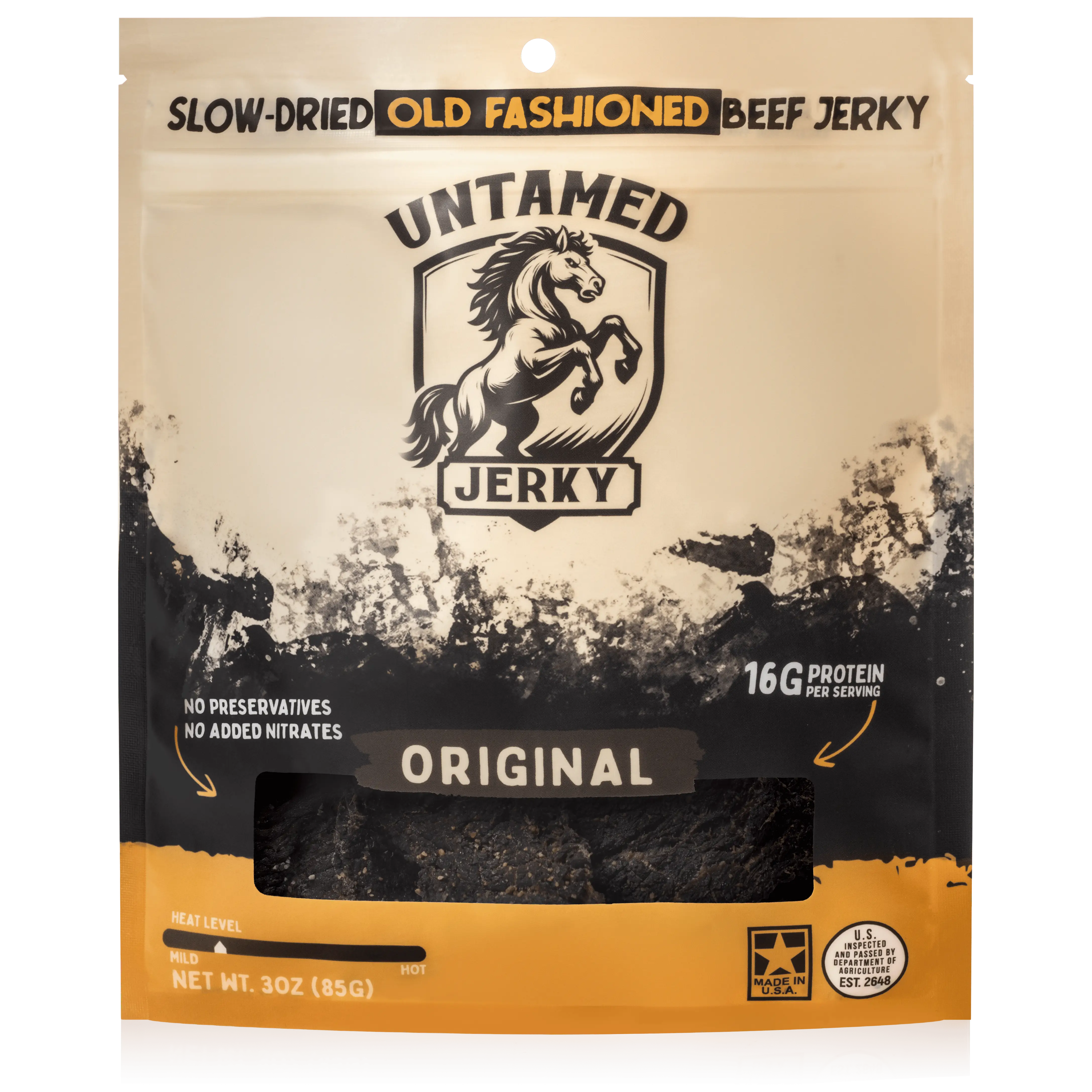 Untamed Jerky Original - Old Fashioned Beef Jerky 3oz Bag - Homemade Style - Slow-Dried Dry Snack - High Protein - No Preservatives No Nitrites No MSG