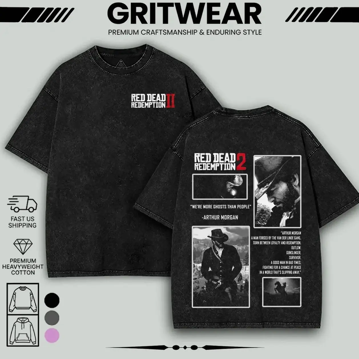 Arthur Morgan" Red Dead Redemption 2 Double Printed Unisex Washed T-Shirt, Video Games Streetwear graphic tees Top Man IMH