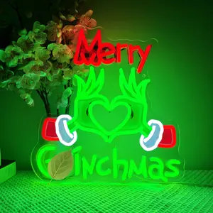 Merry Christmas Neon Sign, Neon Light for Christmas Decoration, Classic Green and Red Color, Cartoon Character LED Signs for Bedroom Home Wall Art Decor Xmas Gift, USB Powered