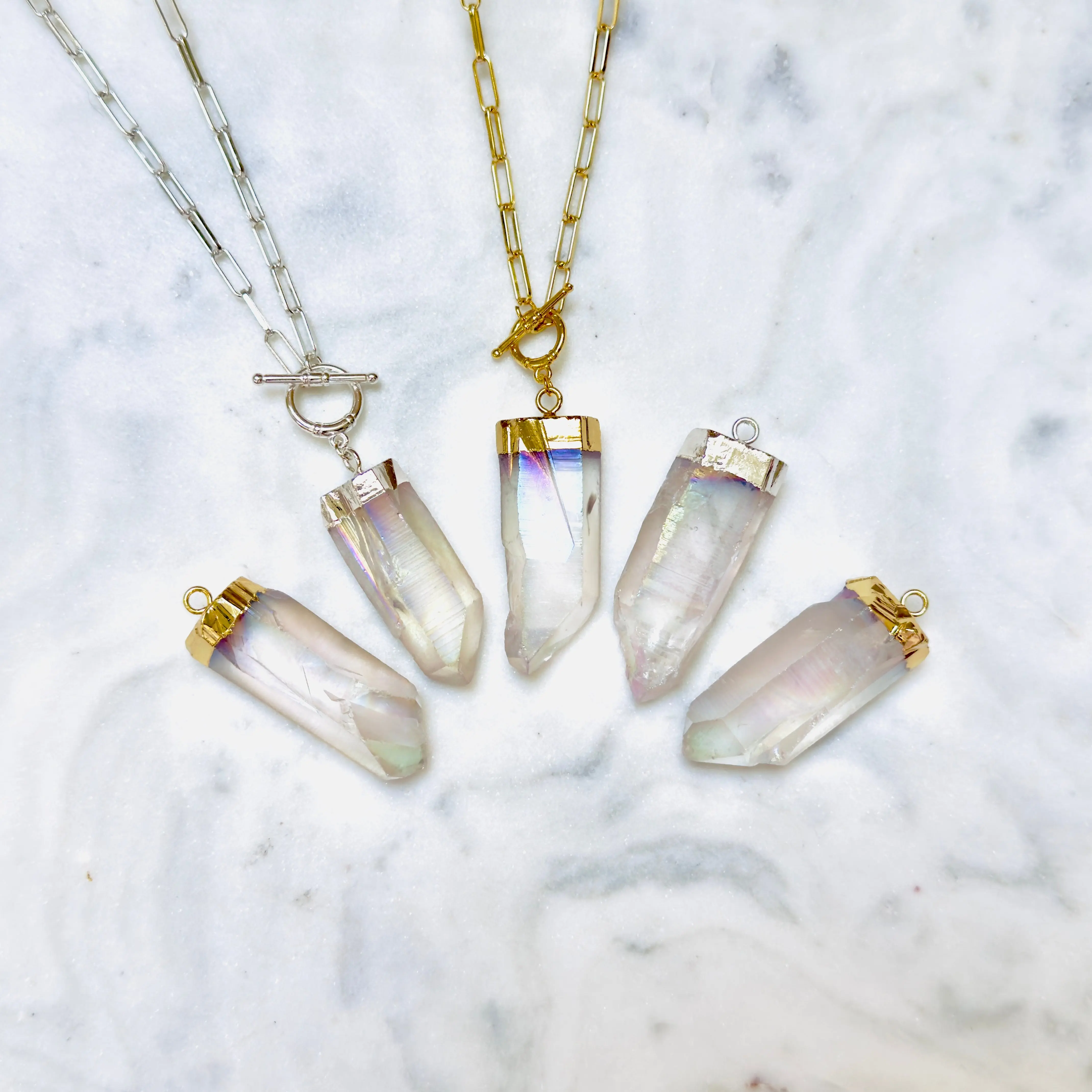 Raw Angel Aura Quartz Pendulum Necklace